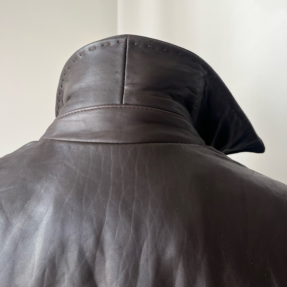 Jones New York Brown Genuine Leather Jacket Fitted Zip Front Size S - Picture 5 of 16